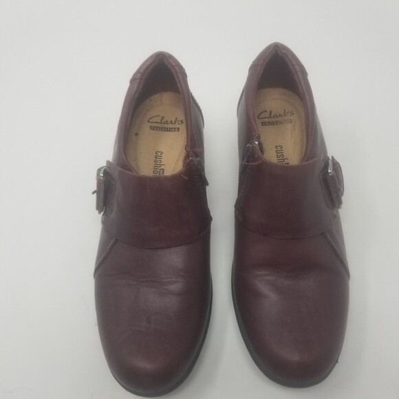 Clarks Collection Genette Vista Buckle Heeled Ankle Bootie Brown Leather Sz 7 M - Picture 4 of 12